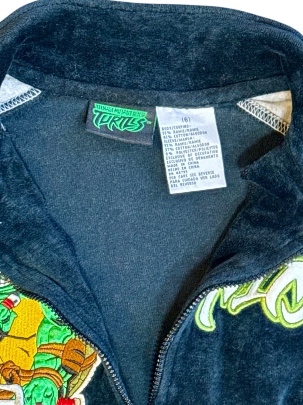 Vintage kids Size 6 Teenage Mutant Ninja Turtles Black & Gray Zip-Up Kids Jacket - Picture 9 of 9